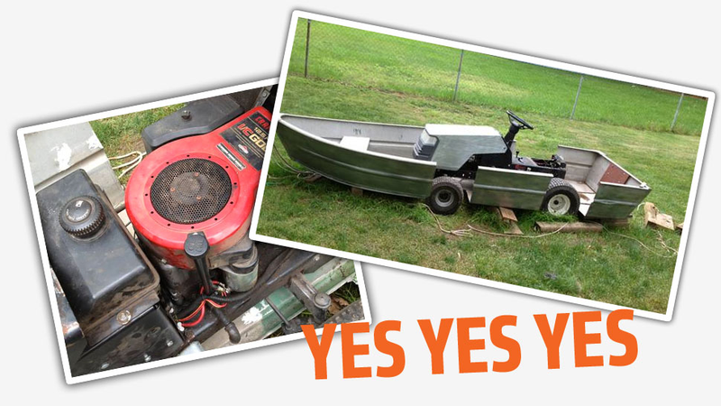 Illustration for article titled Somebody Needs To Jump On This Aborted Amphibious Riding Mower Project